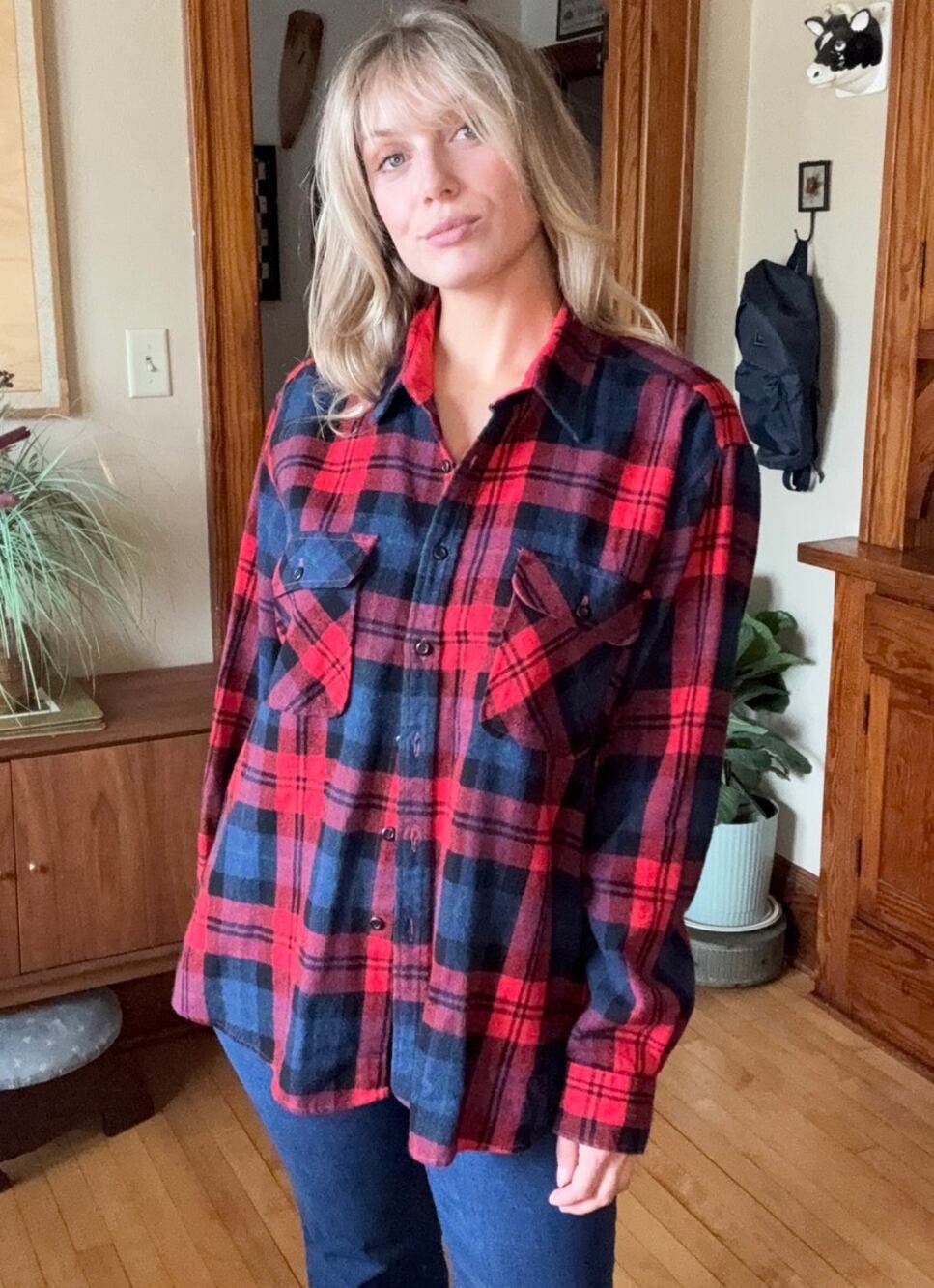 FieldMaster Vintage 80s Flannel Button Down shirt Tall XXL Lumberjack Wool Plaid